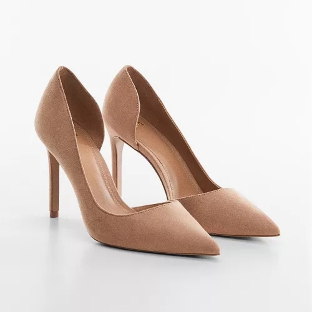 Mango Assymetric Stilleto Pointed-Toe High Heels in Taupe 7.5